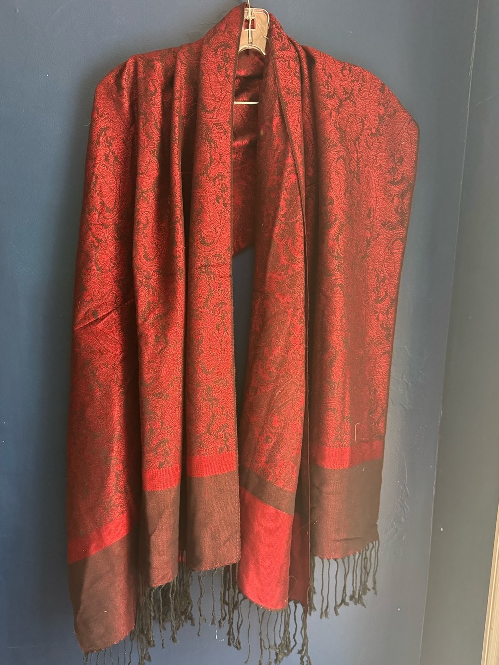Red and Black Paisley Pashmina Scarf